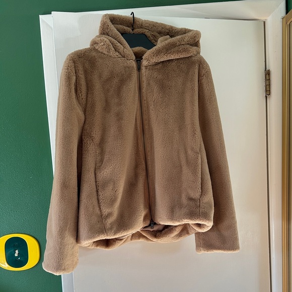 Vince Tan Faux Fur Hooded Jacket - Picture 1 of 5